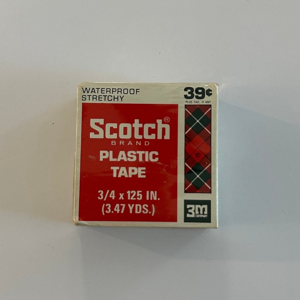 Vintage Scotch Brand Plastic Tape 3M Waterproof Stretchy 3/4 x 125 In Red Plaid